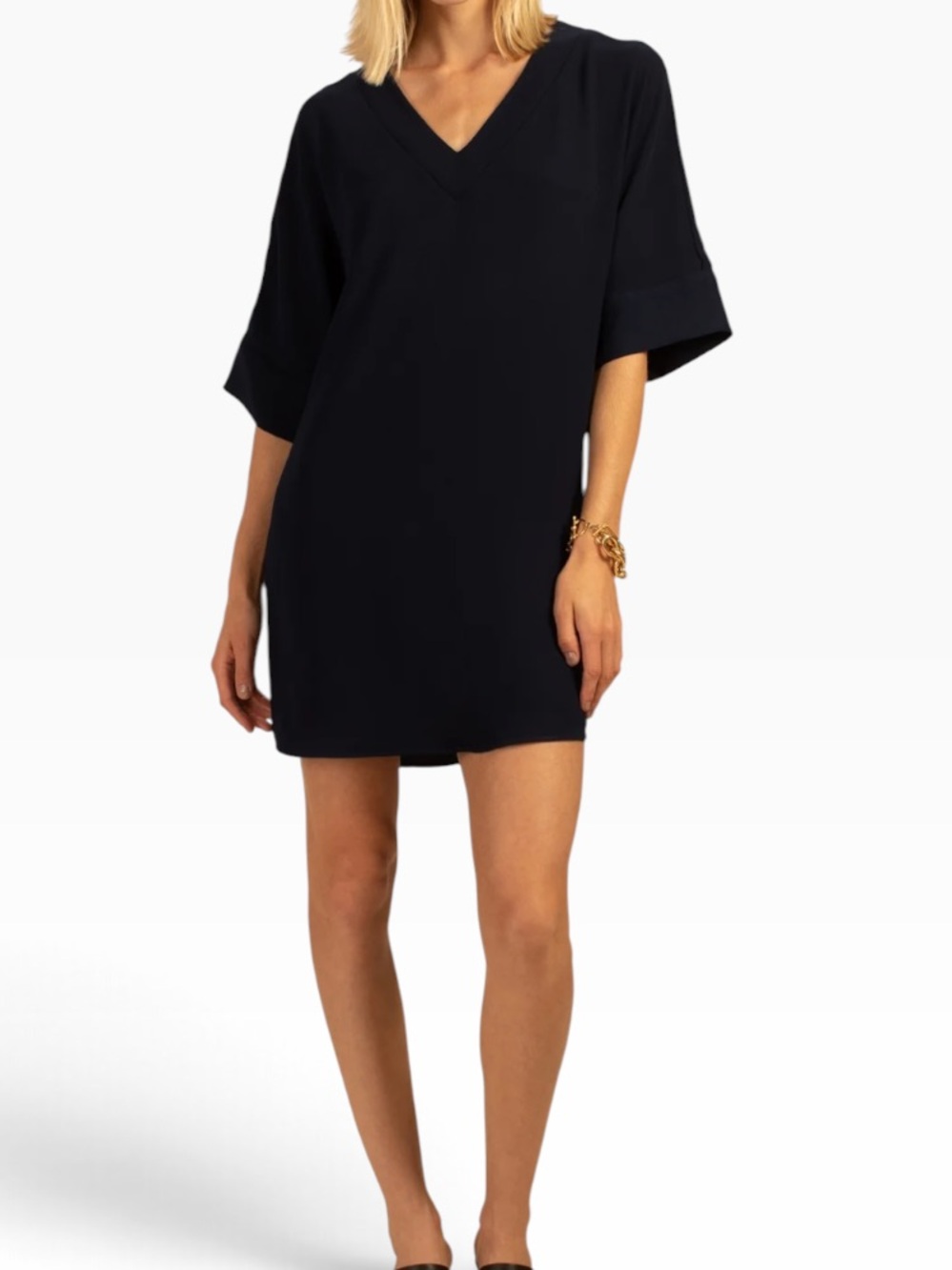 Trina Turk "Dellia" Black V-Neck Wide Sleeve Shift Dress S